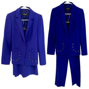 ESCADA Bluebell 3 Piece Skirt Pants Suit Cobalt Blue Rivet Detail Women’s 34